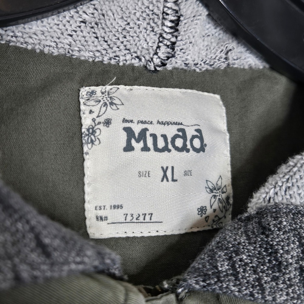 Mudd Olive Green Utility Anorak Jacket XL Gray Knit Sleeve Hoodie Military Indie - Picture 3 of 8